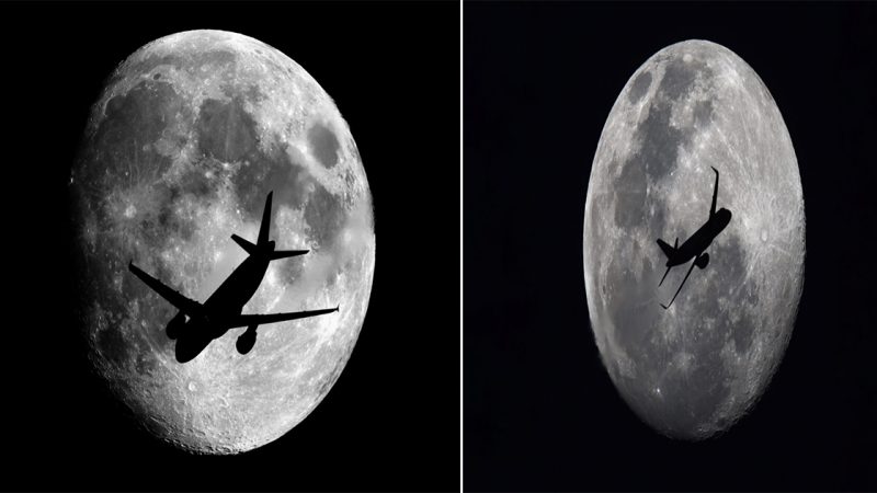 Amidst the Infinite Expanse of the Night Sky: Photographer Raul Roa Captures Mesmerizing Moment of an Airplane Crossing the Moon