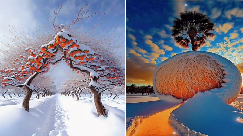 “Snow-kissed Citrus Delight: Nature’s Playful Winter Fashion Show”