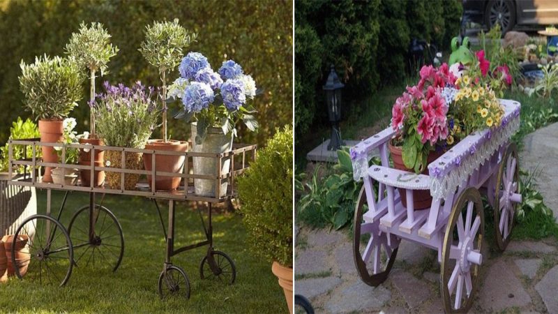 Flower cart ideas – a charming element of the garden decoration