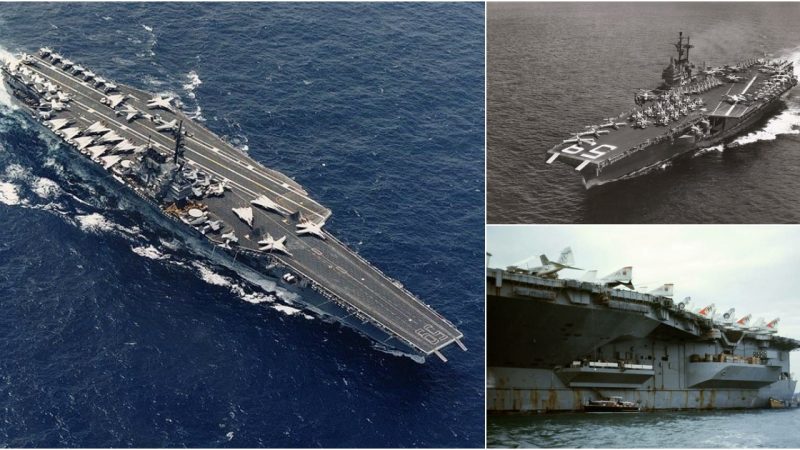 SS United States Passes by the Newly Commissioned USS Forrestal (CVA-59), the First Aircraft Carrier Designed for Jet Aircraft