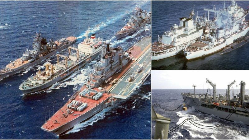 Russian Naval Operations: Soviet Replenishment Oiler BEREZINA Refuels Aircraft Carrier KIEV and Guided Missile Warships Simultaneously