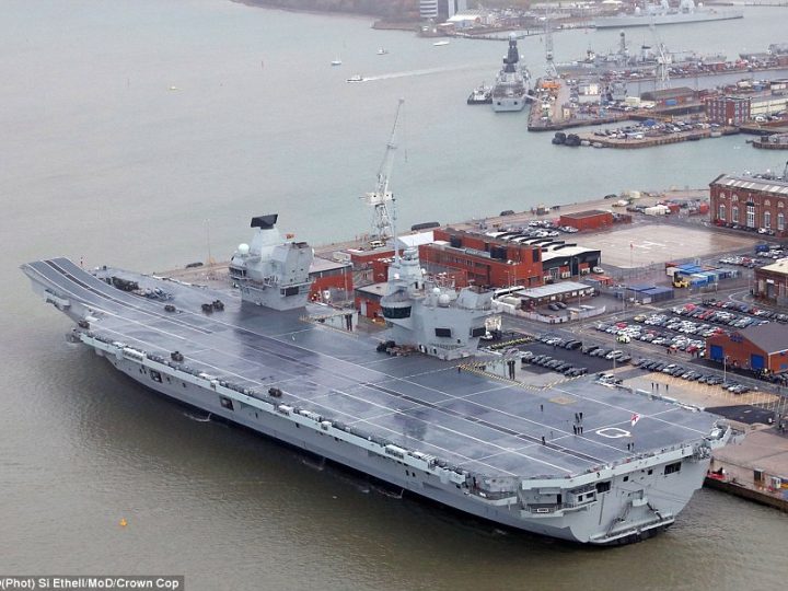 HMS Prince of Wales (R09) with F-35B fighter squadron ready for action on deck